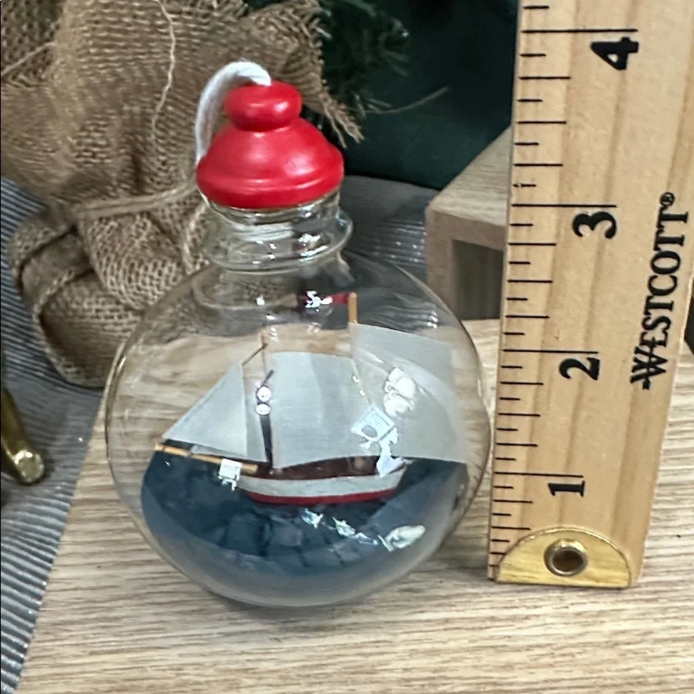 Crate & Barrel Ship-In-A-Bottle Glass Christmas Ornament Nautical‎